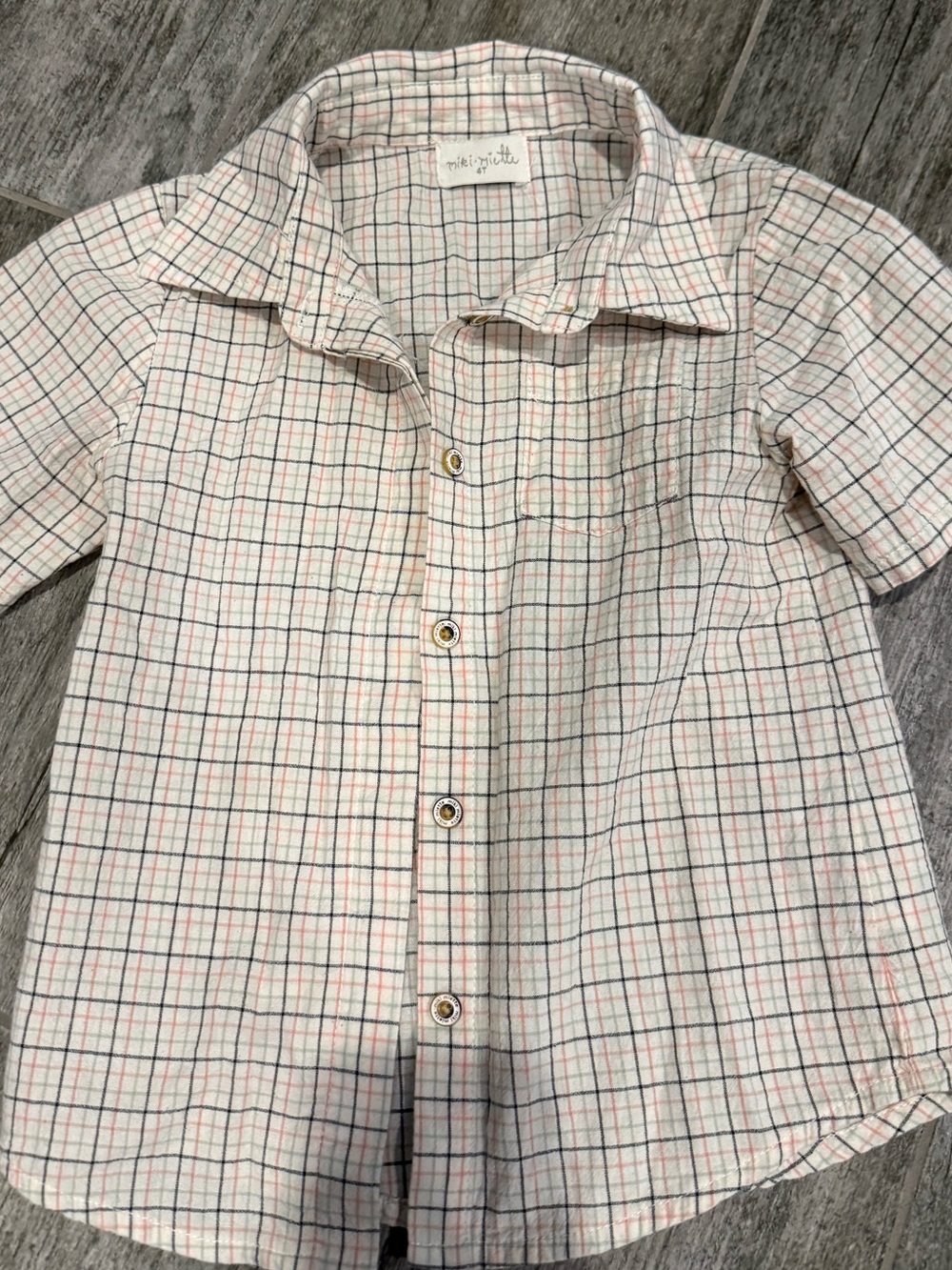 Miki Miette Toddler Little Kid Cream Plaid Button-Up Shirt - 4T
